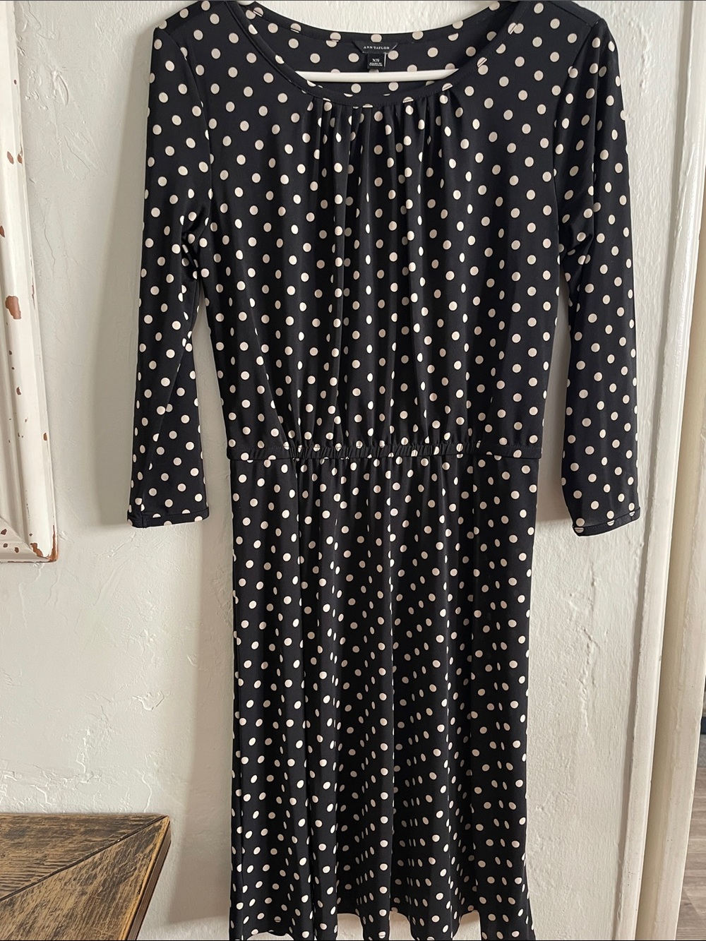 Ann Taylor Black Dress with White Polka Dots